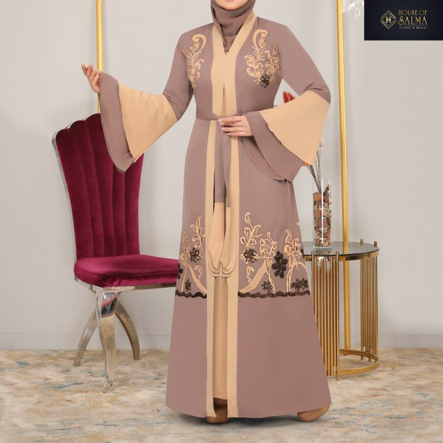 Alisha Embroidery Abaya (Brown)