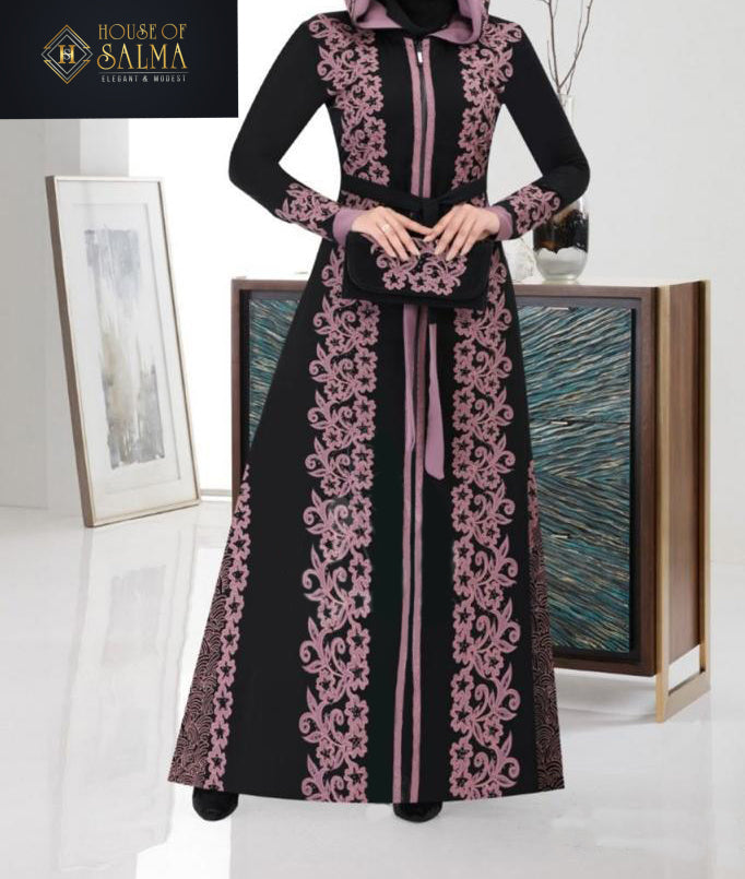 Nazneen Black And Pink-Hooded Abaya