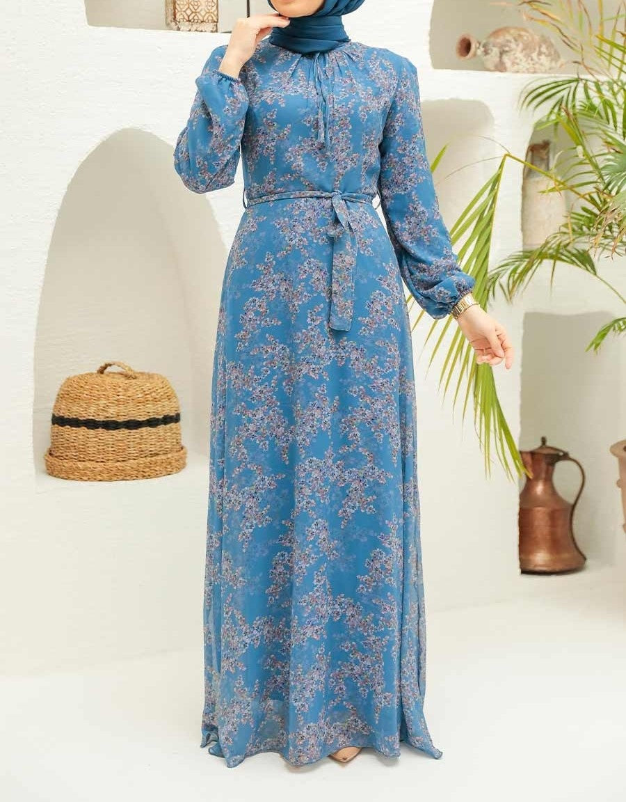 Rabeena Blue Floral Chiffon Maxi