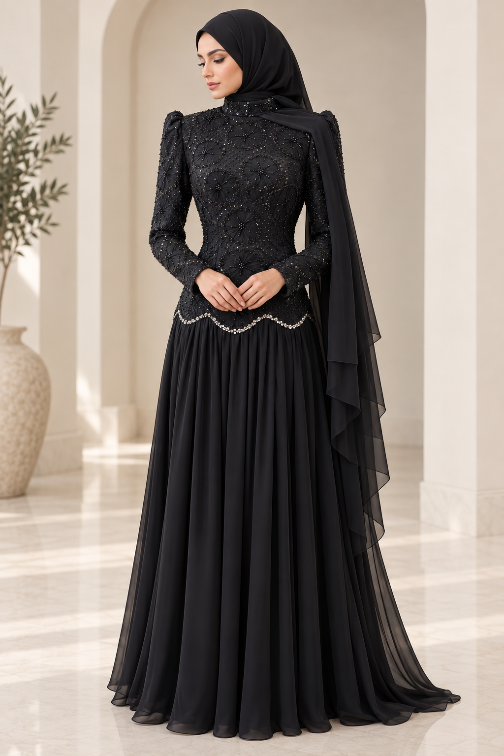 Abir Rhinestones Embellished Dress - Black
