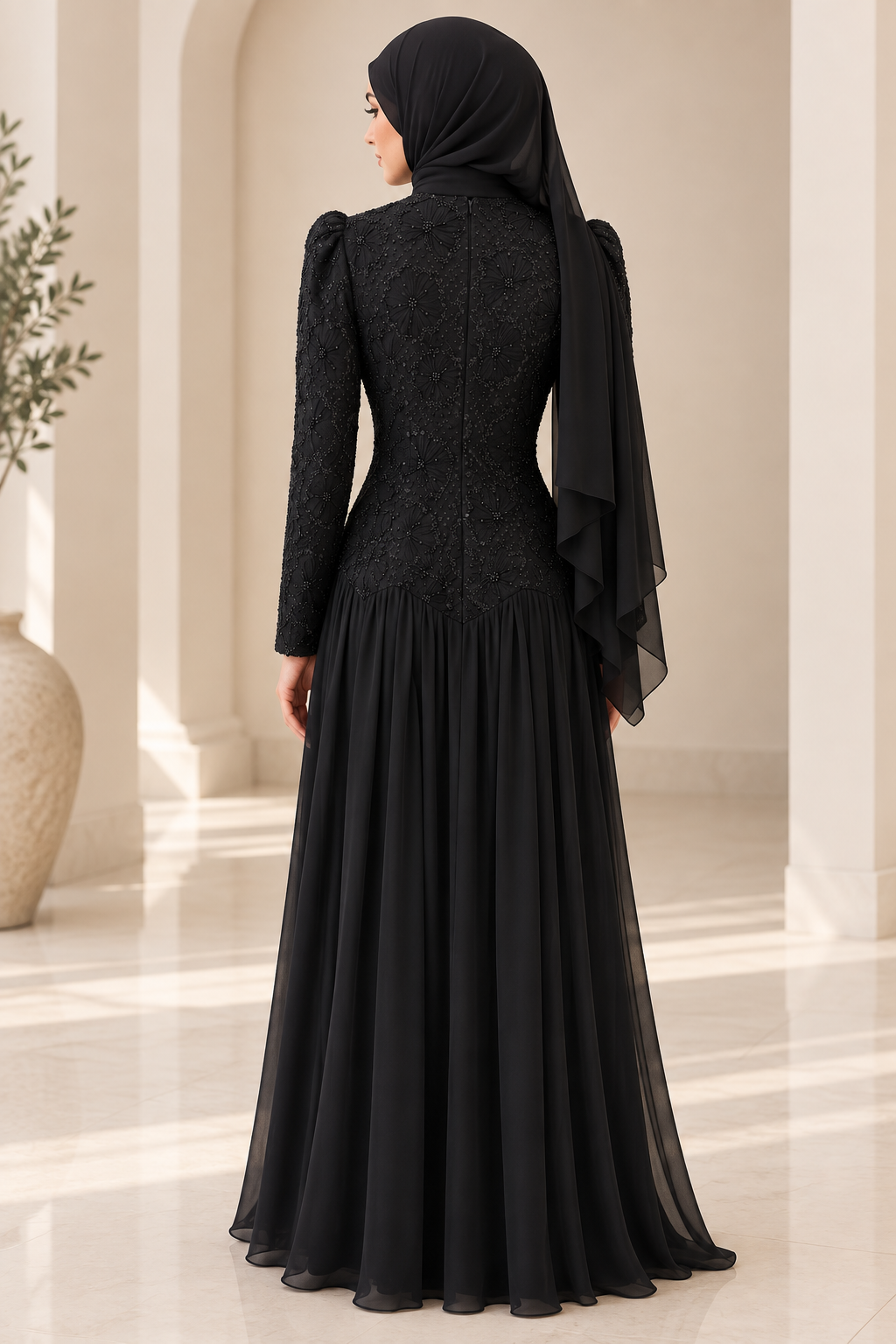 Abir Rhinestones Embellished Dress - Black