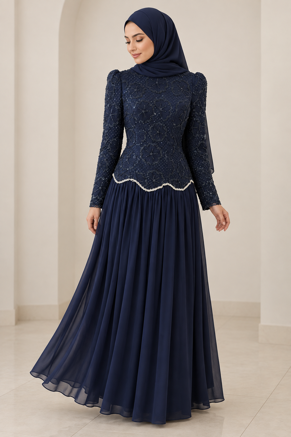 Abir Rhinestones Embellished Dress - Navy