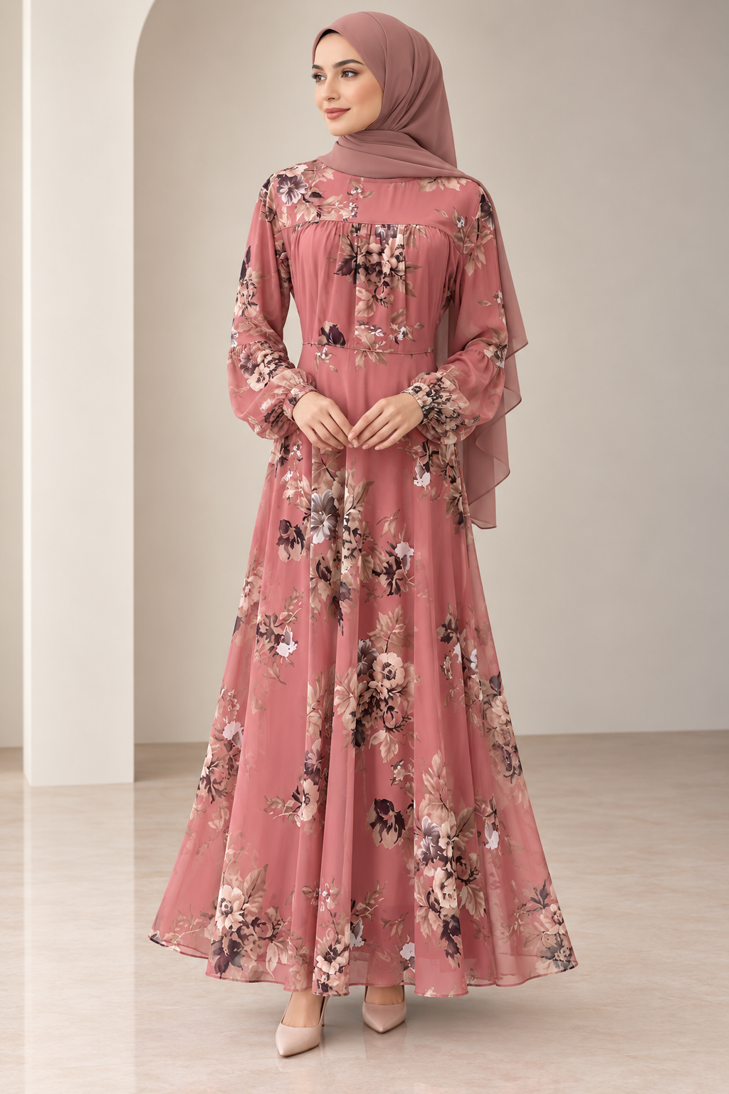 Amal Floral Chiffon Dress - Orange/Brw
