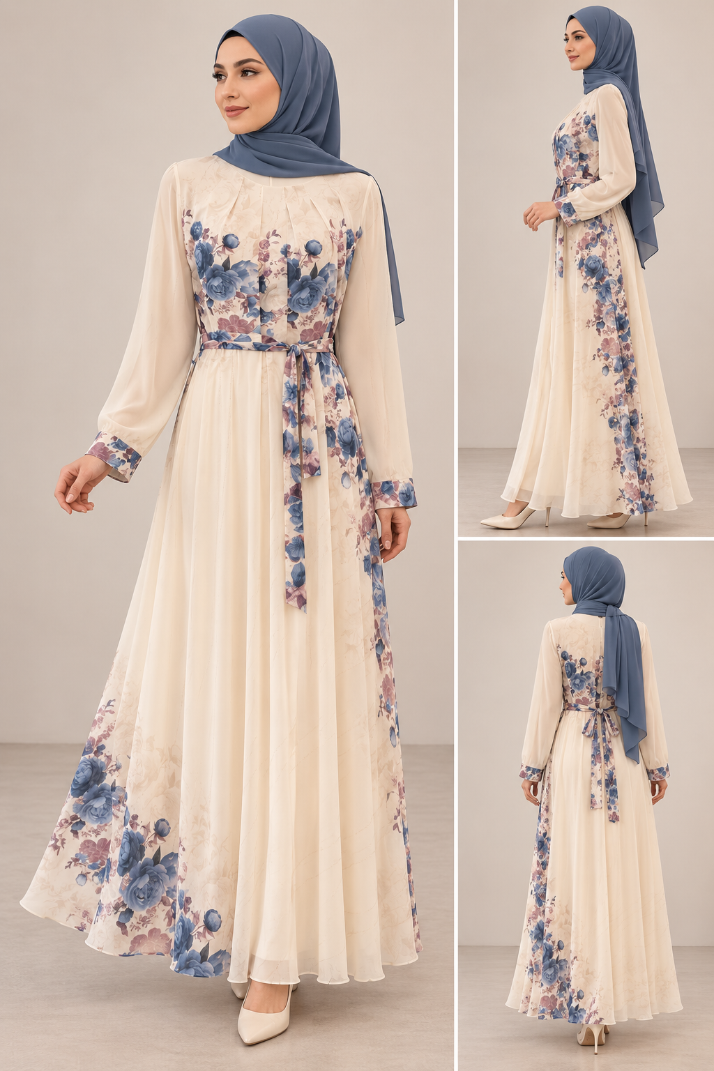 Beige/Blue Floral Dress