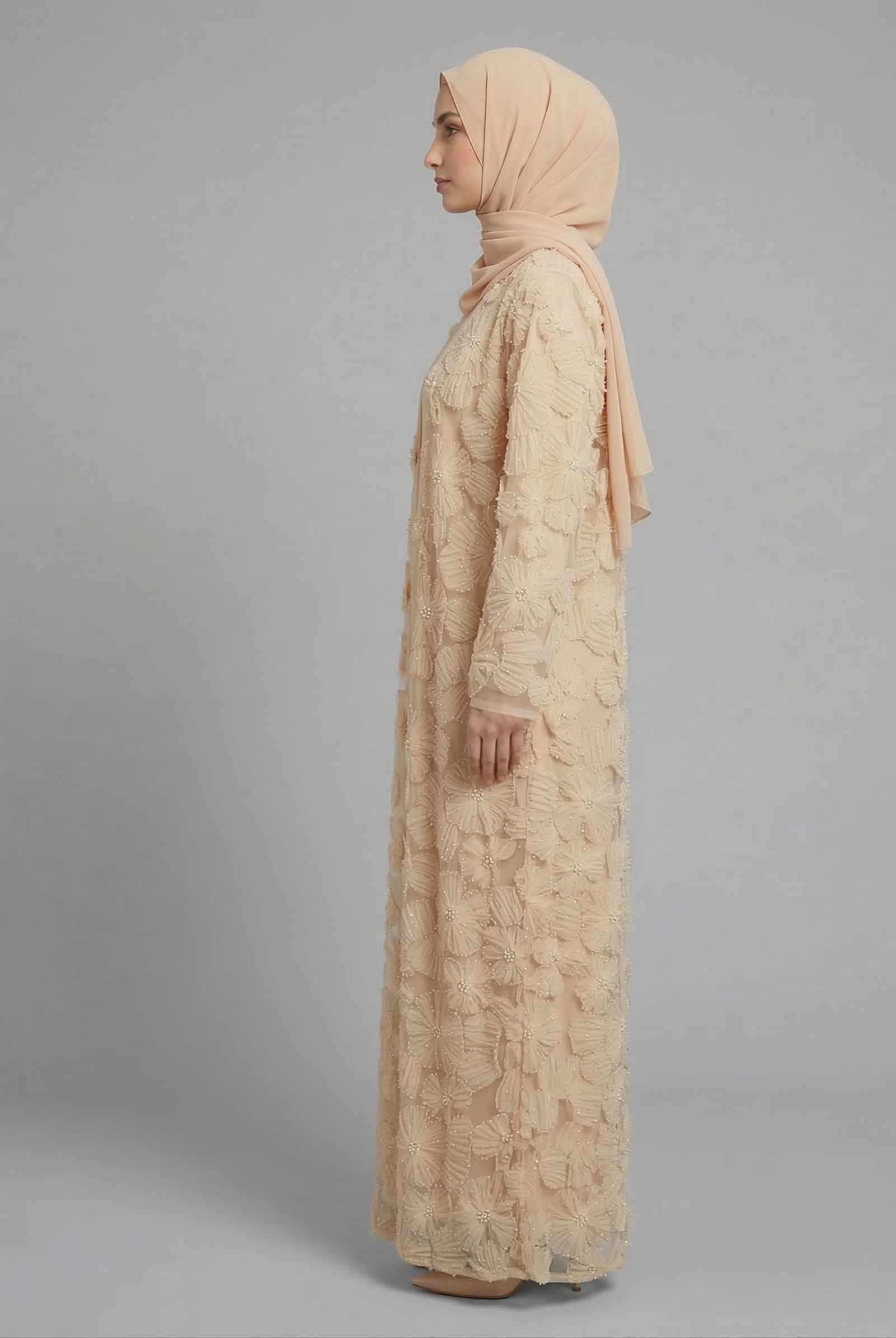 Yasmin Embellished Abaya Set- Beige