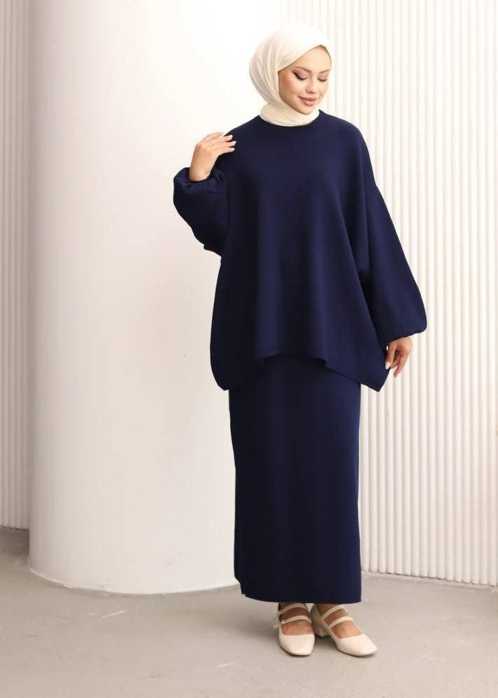 Hawa Knit Skirt Co-Ord- Navy