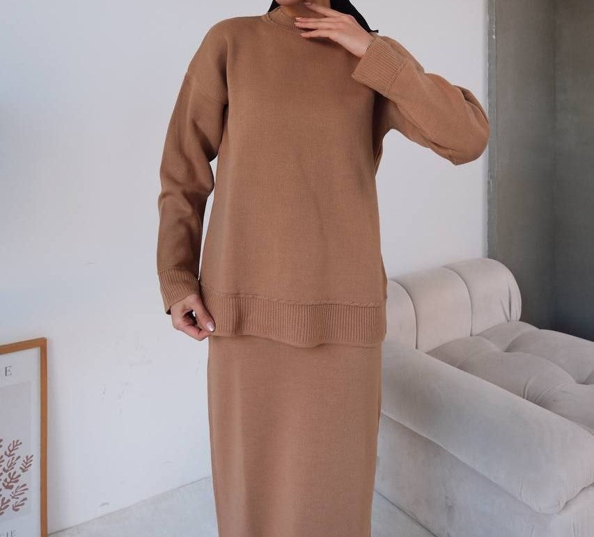 Sanna Knit Skirt Co-Ord- Beige
