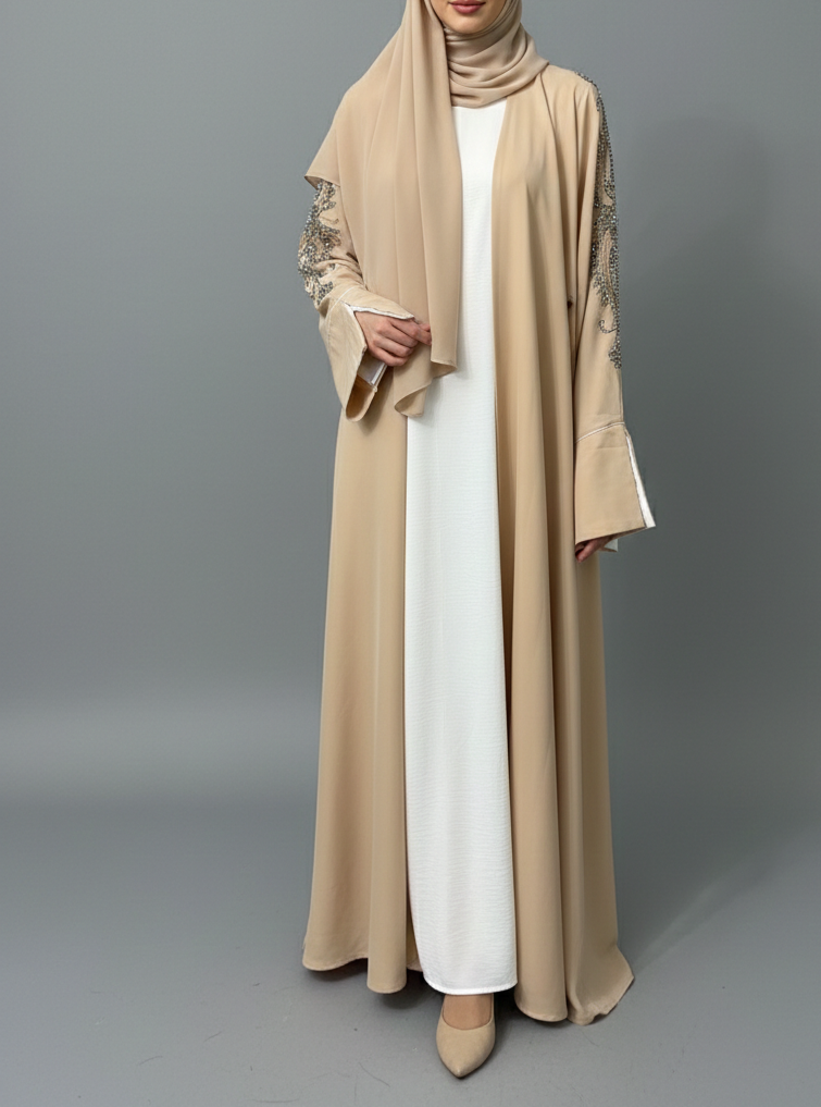 Two Piece Abaya- White/Beige