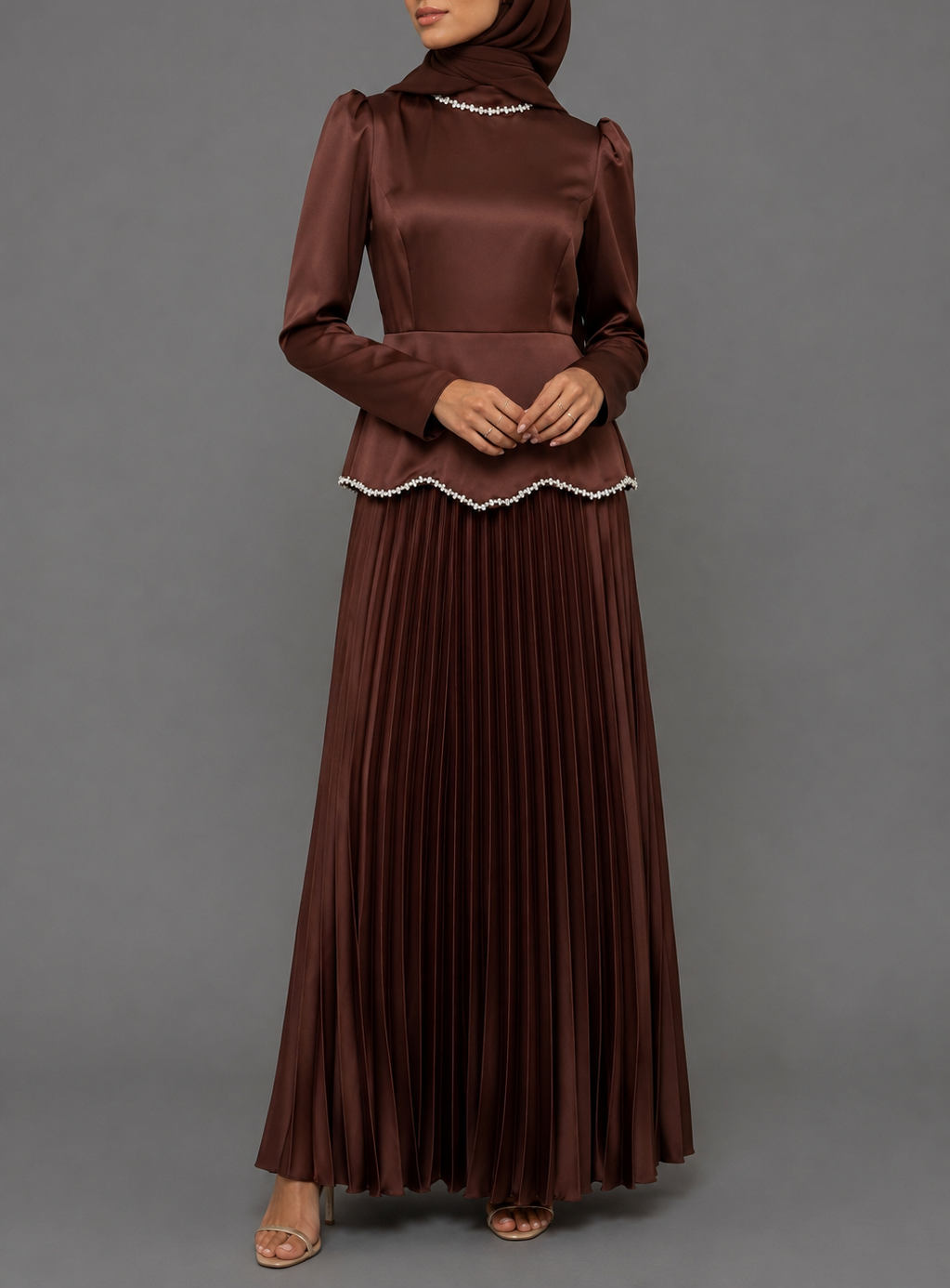 Faiza Pleated Dress - Chocolate