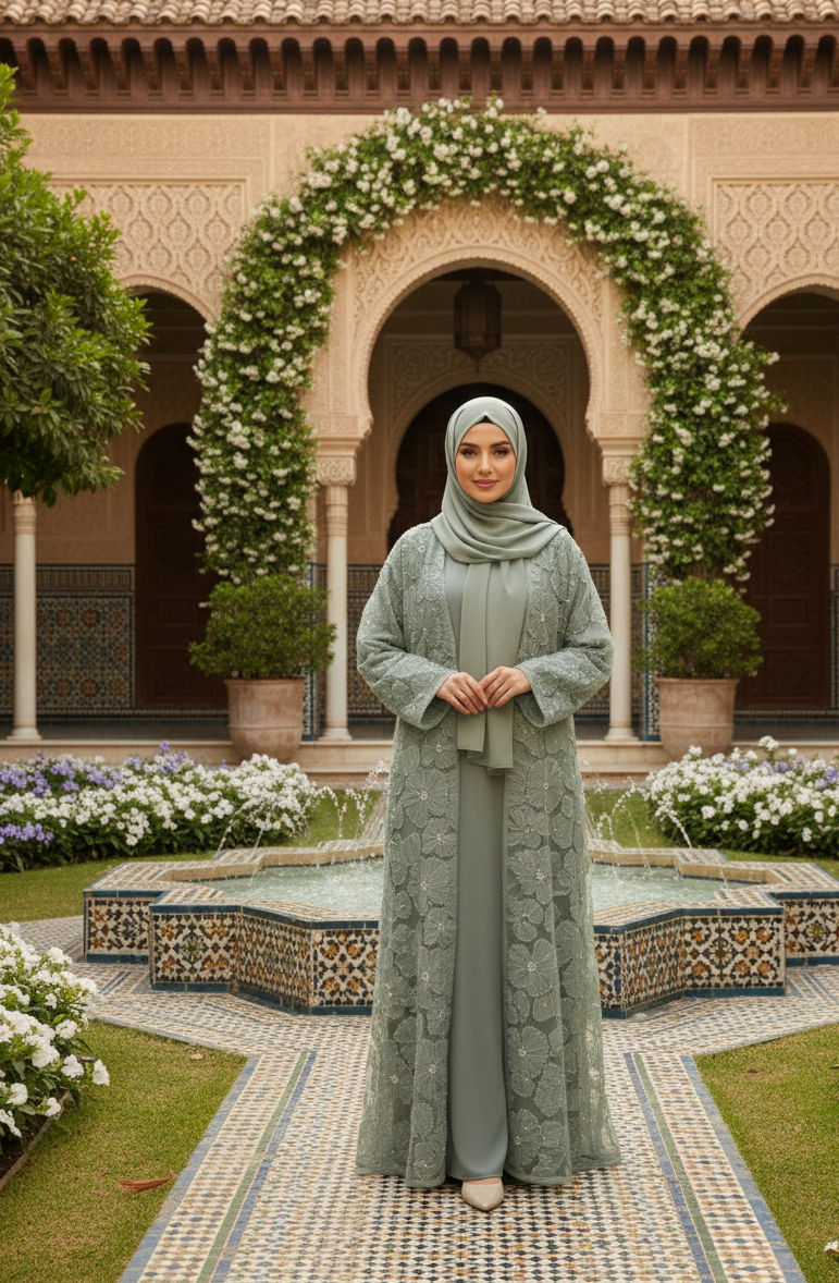 Yasmin Embellished Abaya- Mint