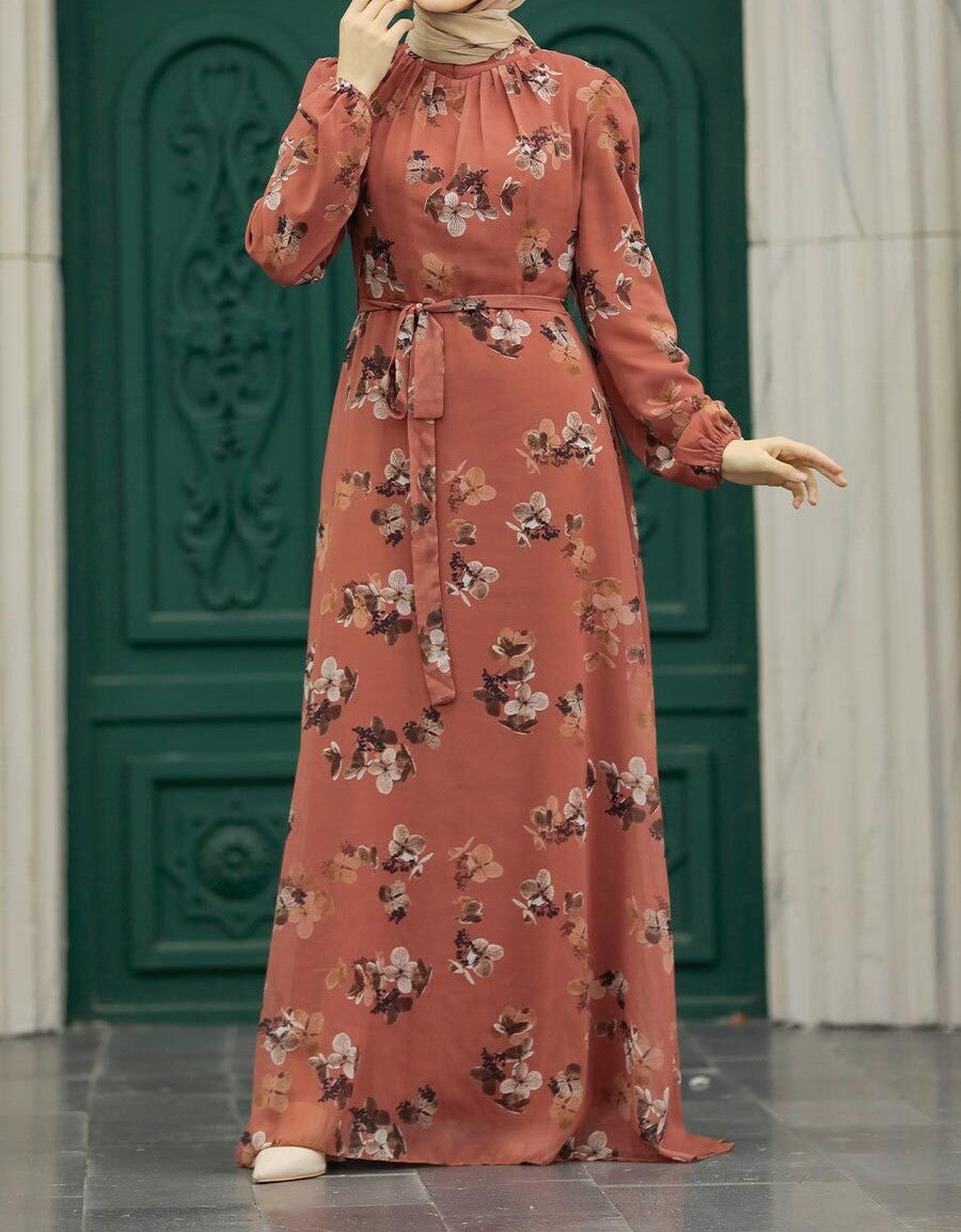 Bronze Floral Chiffon Maxi