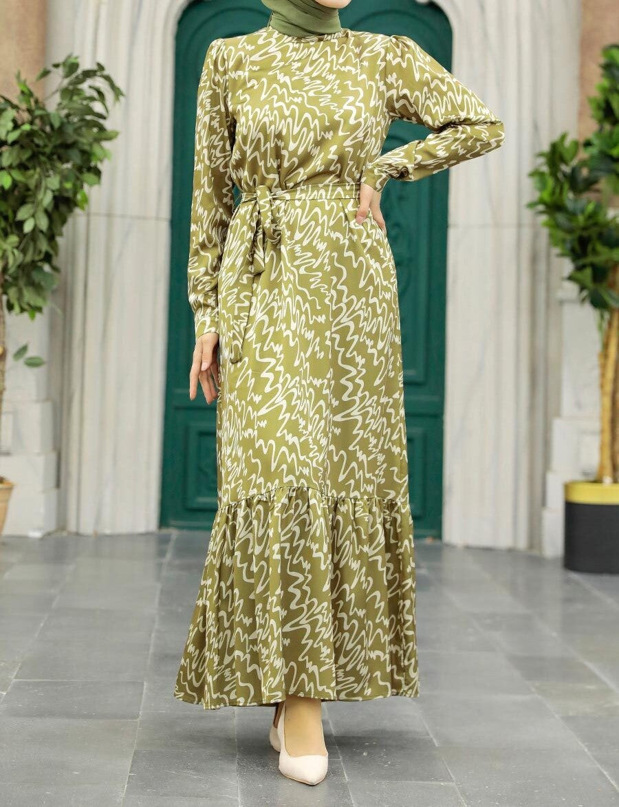 Saabira Satin Print Dress (Green)