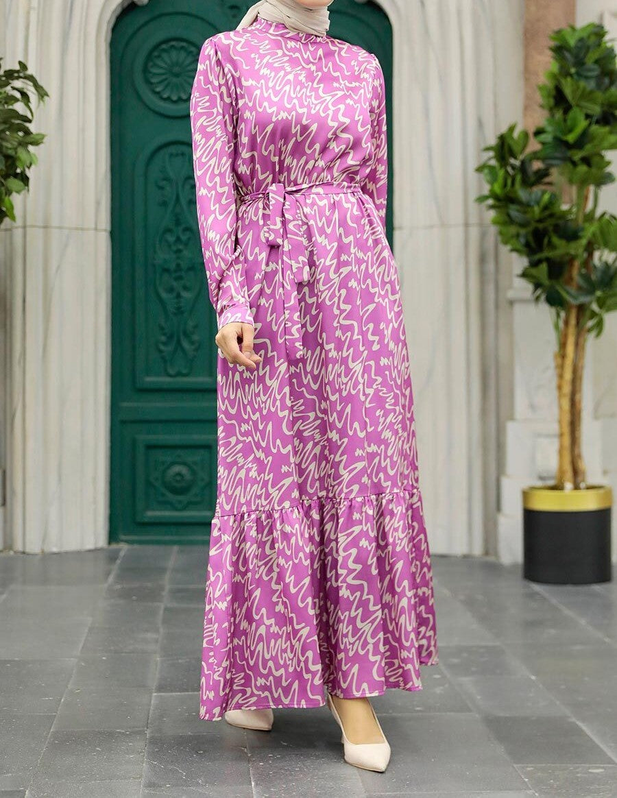 Saabira Satin Print Dress (Pink)