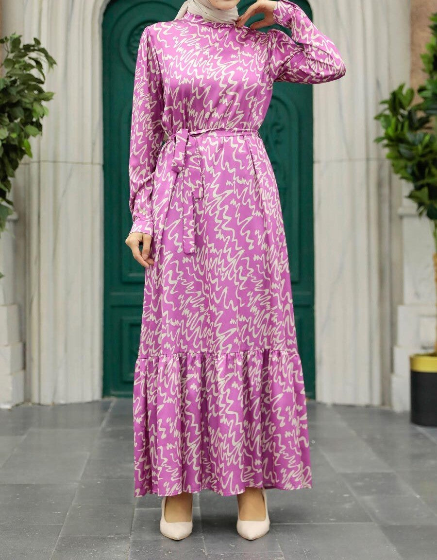 Saabira Satin Print Dress (Pink)