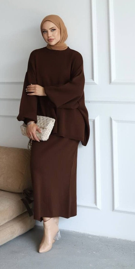 Hawa Knit Skirt Co-Ord- Brown