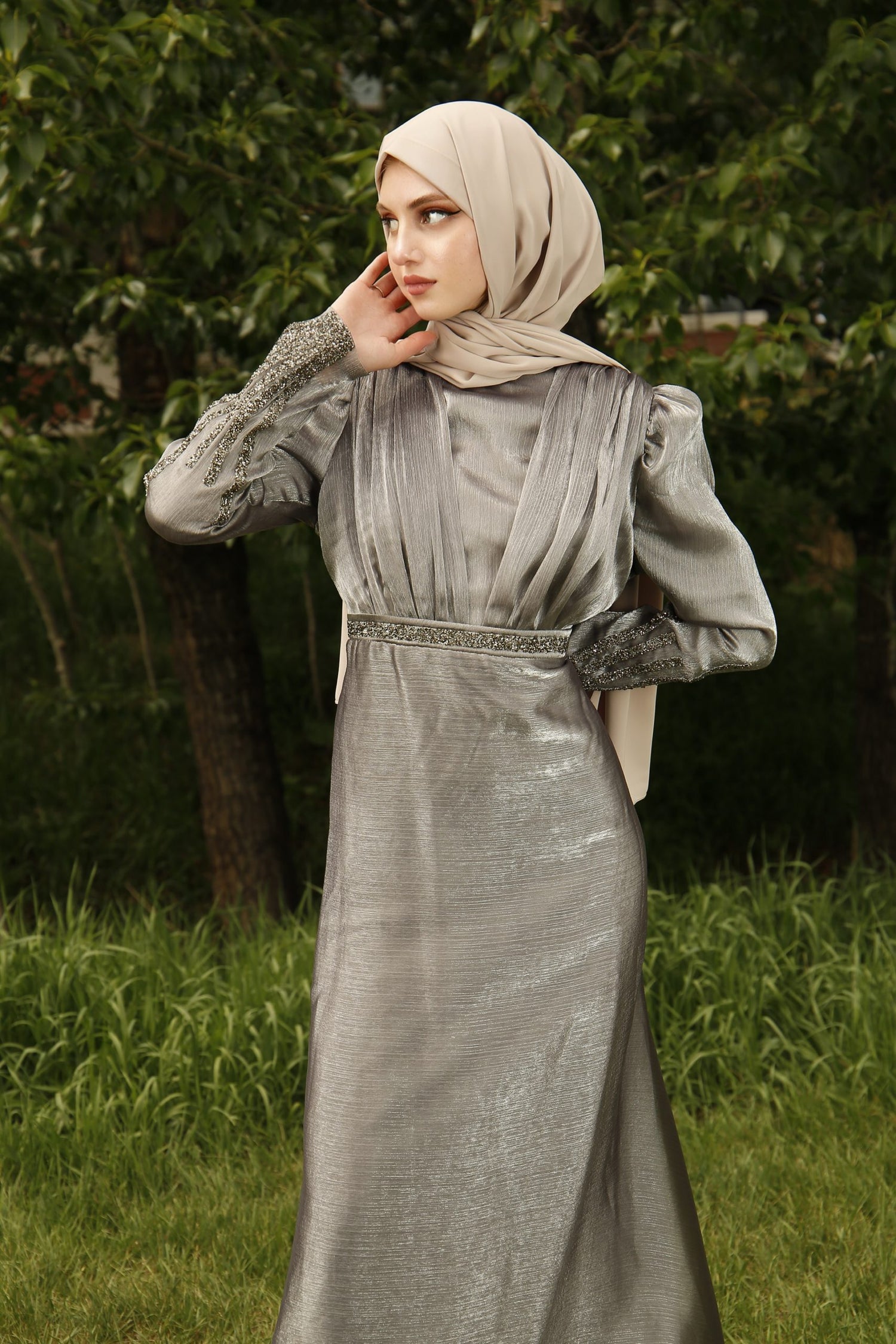 Alina Grey Pearl Gown