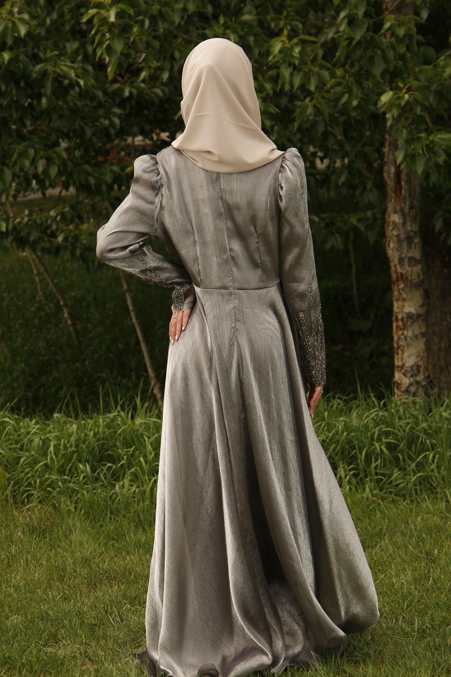 Alina Grey Pearl Gown