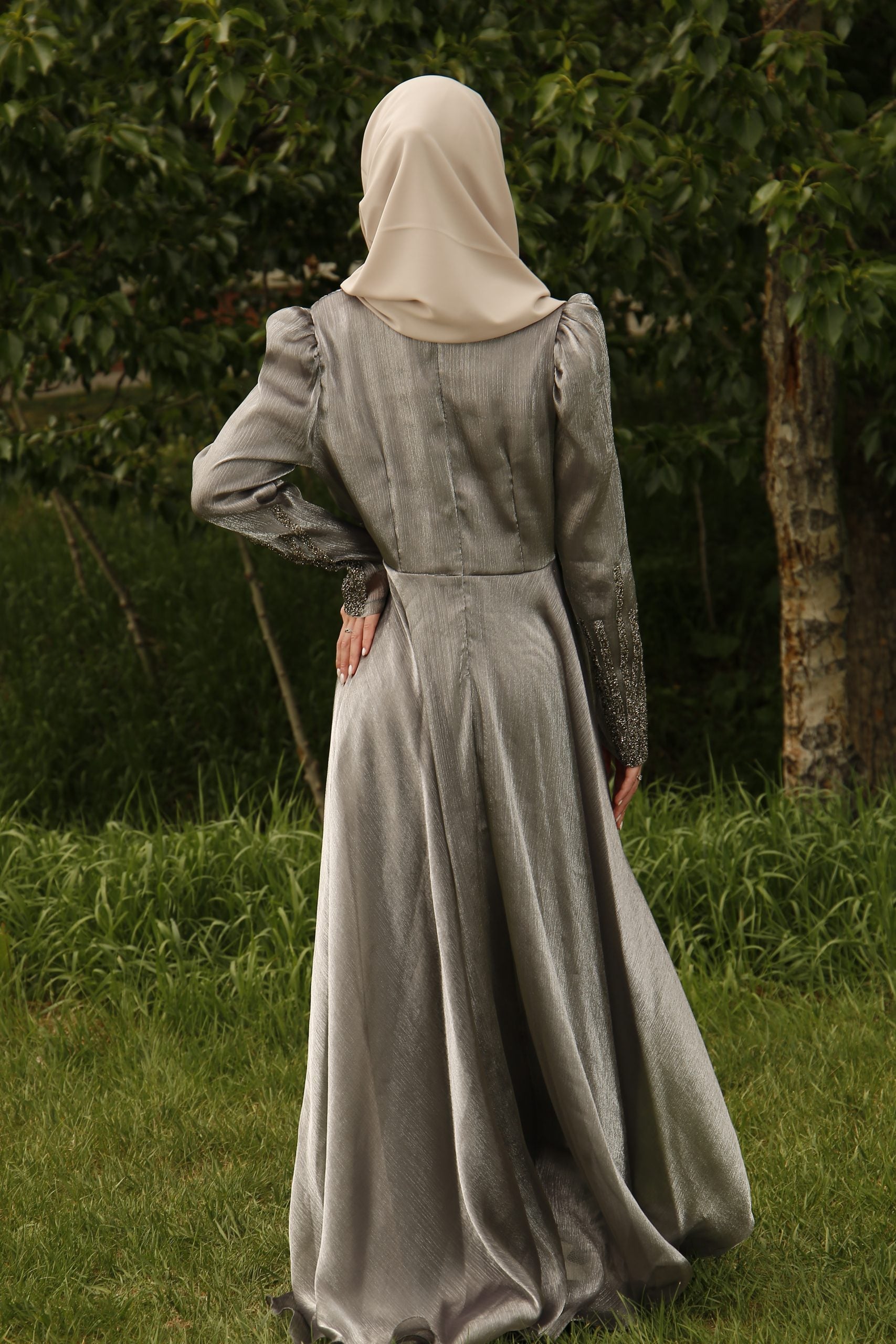 Alina Grey Pearl Gown