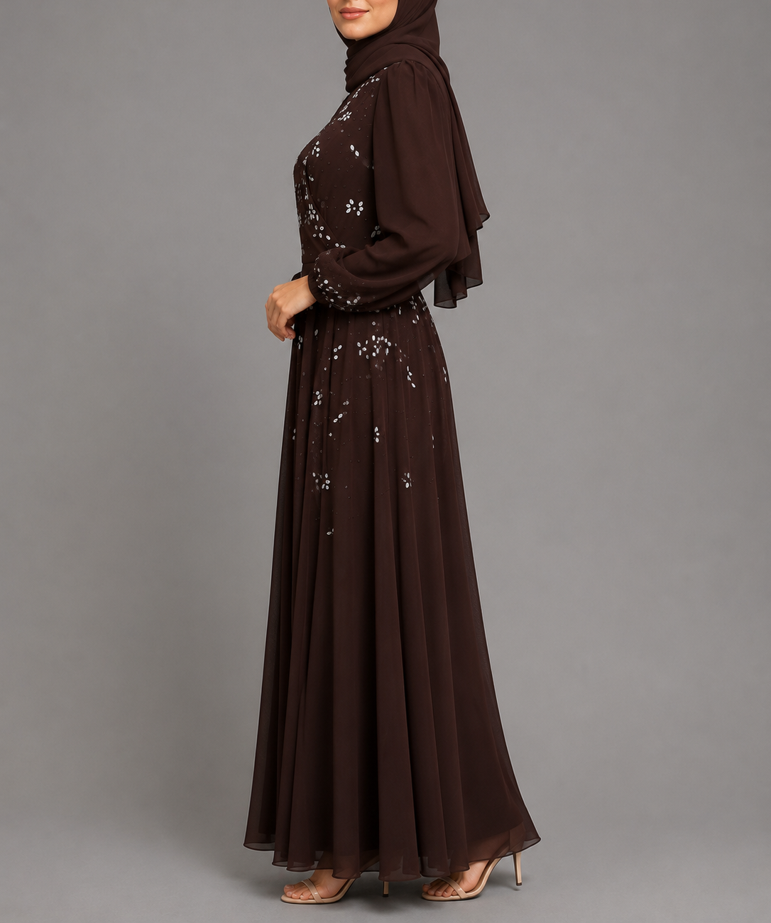 Neha Rhinestone Dress - Coffee