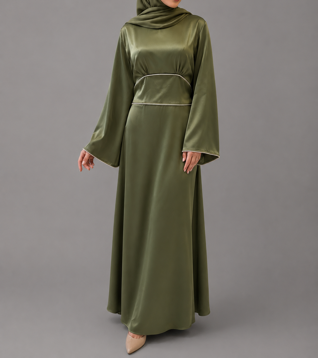 Sumaira Satin Dress - Green