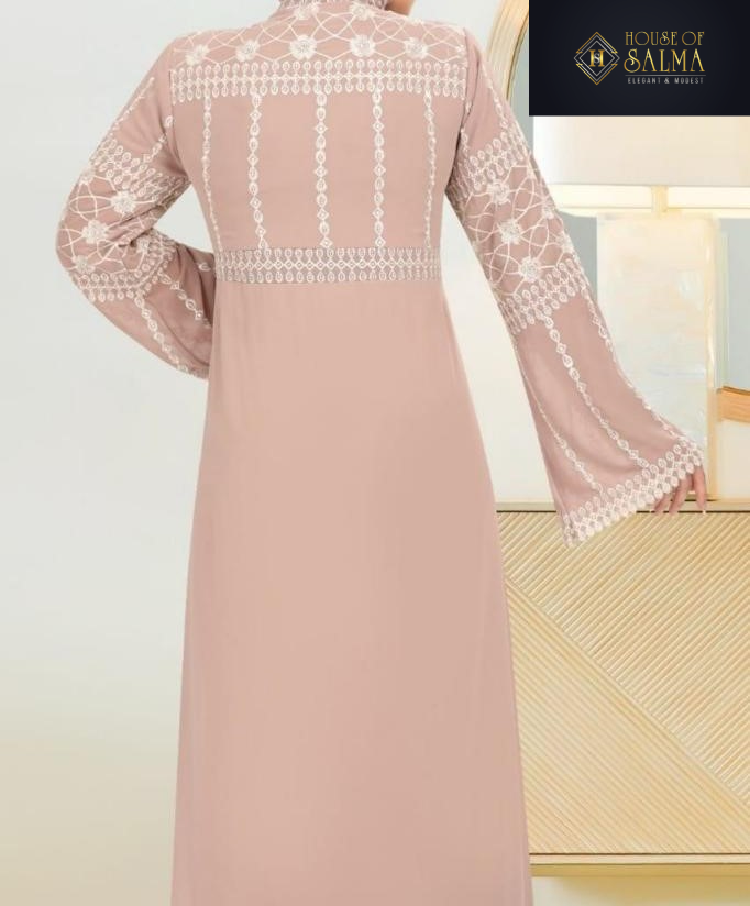 Asma Peach Chiffon Abaya