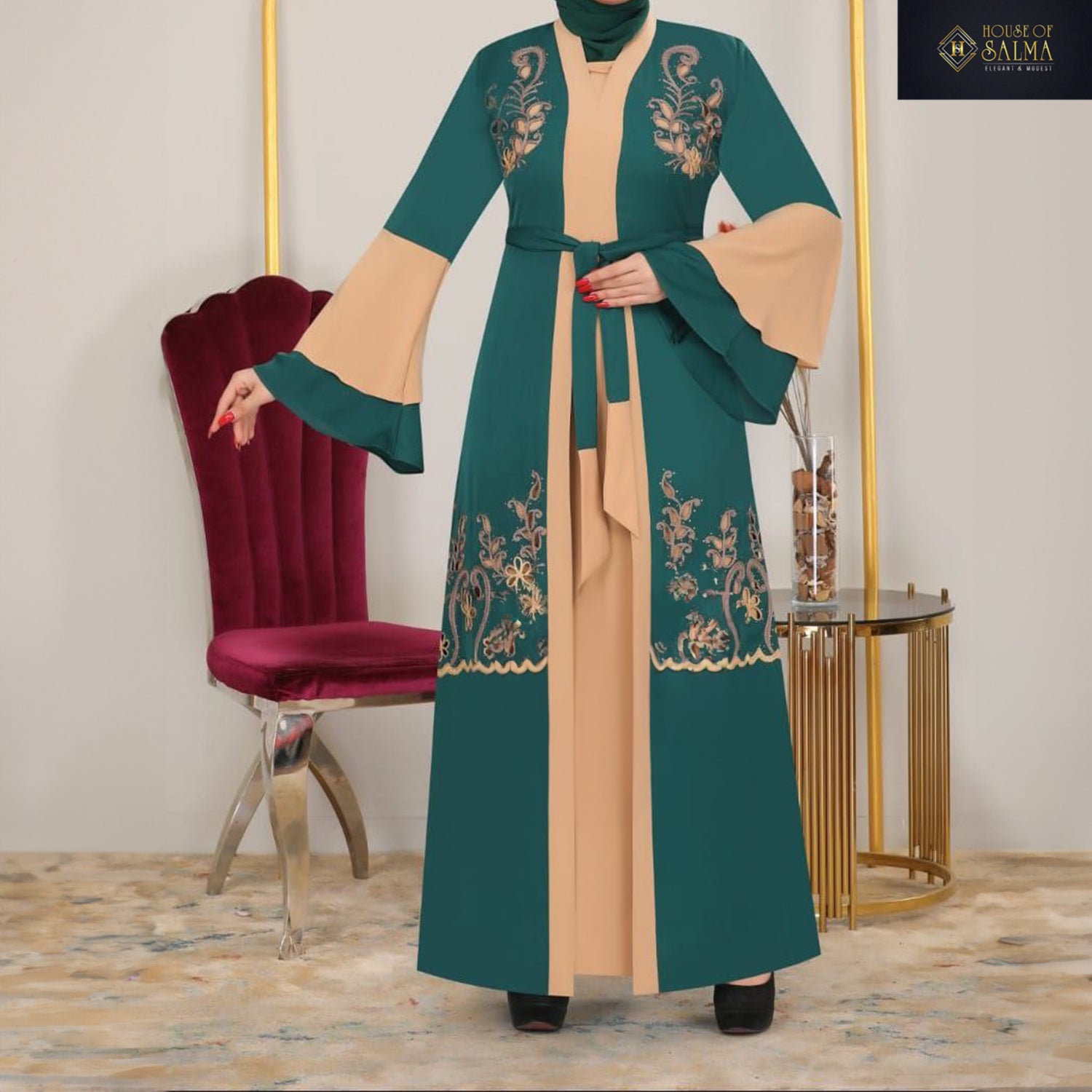 Alisha Embroidery Abaya (Green)