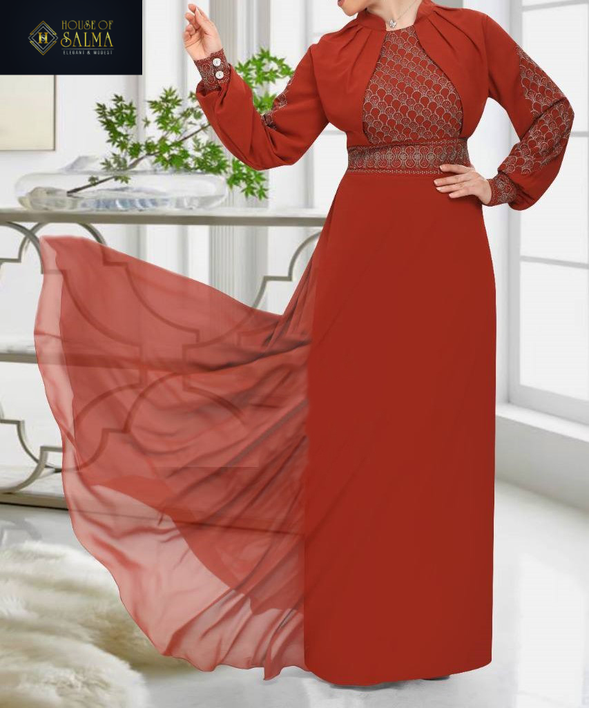 Haneen Orange Embroidery Dress