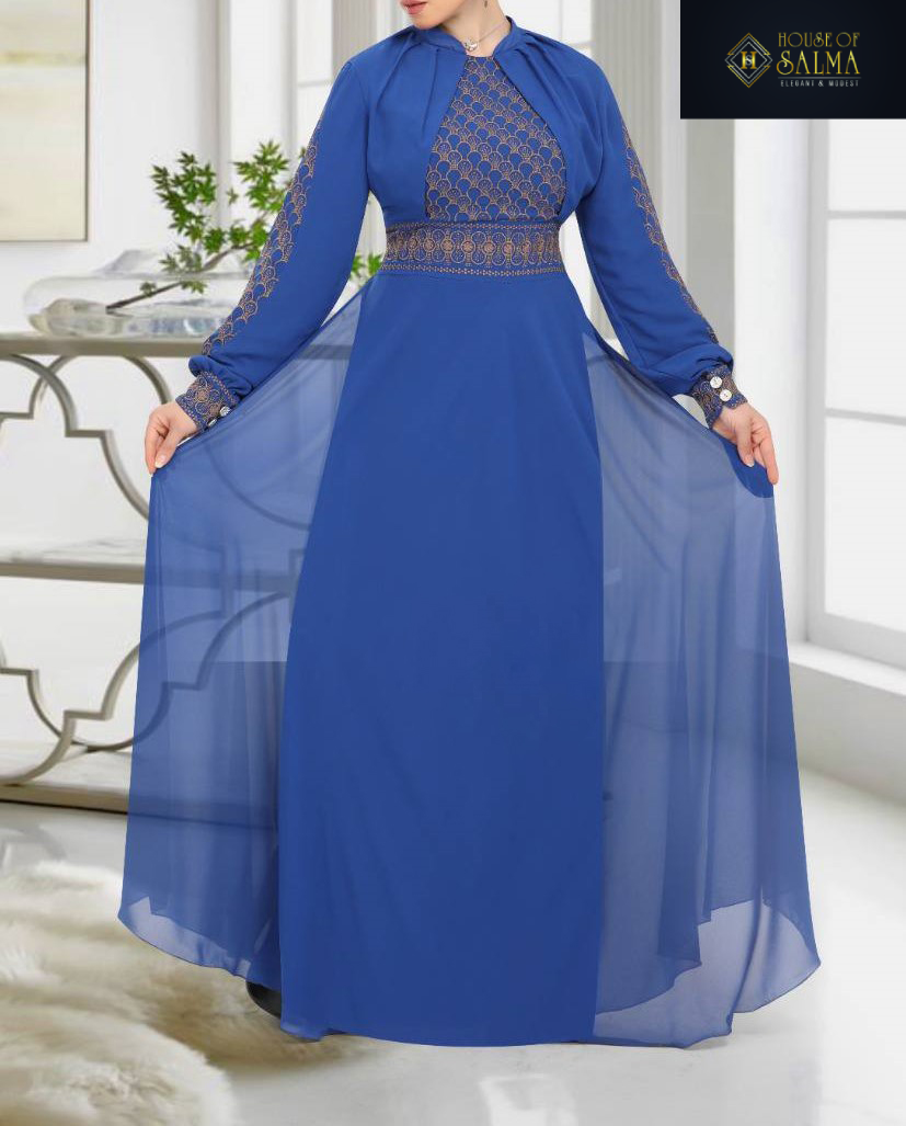 Haneen Blue Embroidery Dress