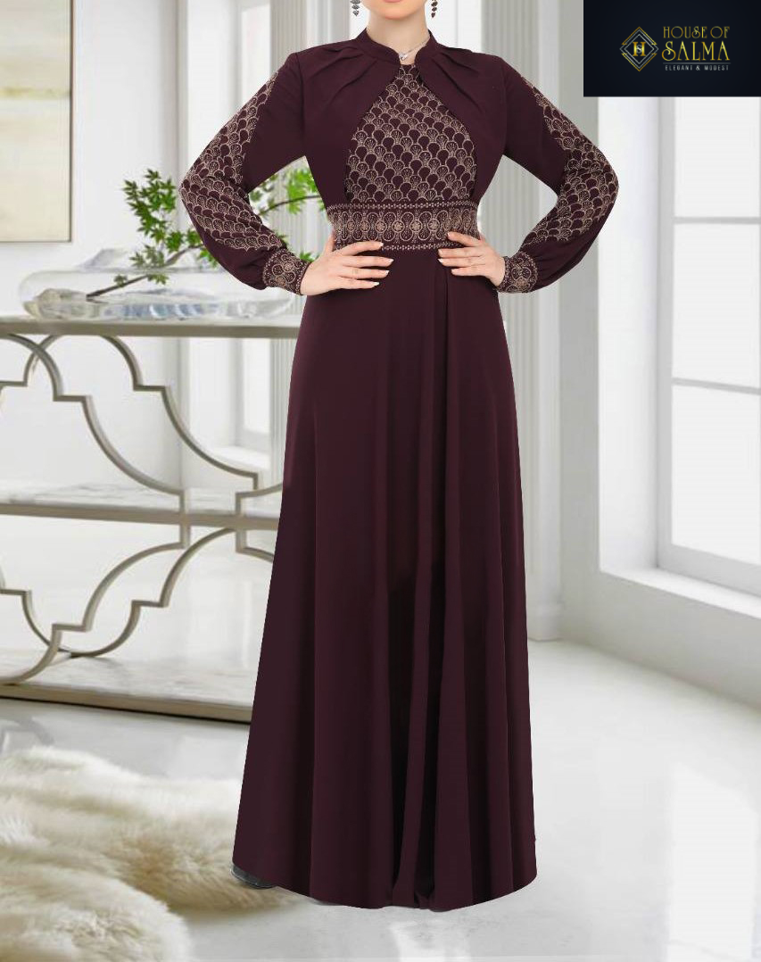 Haneen Burgundy Embroidery Dress