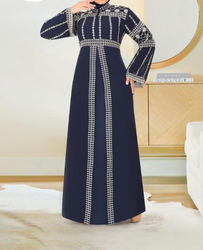 Asma Navy Blue Chiffon Abaya