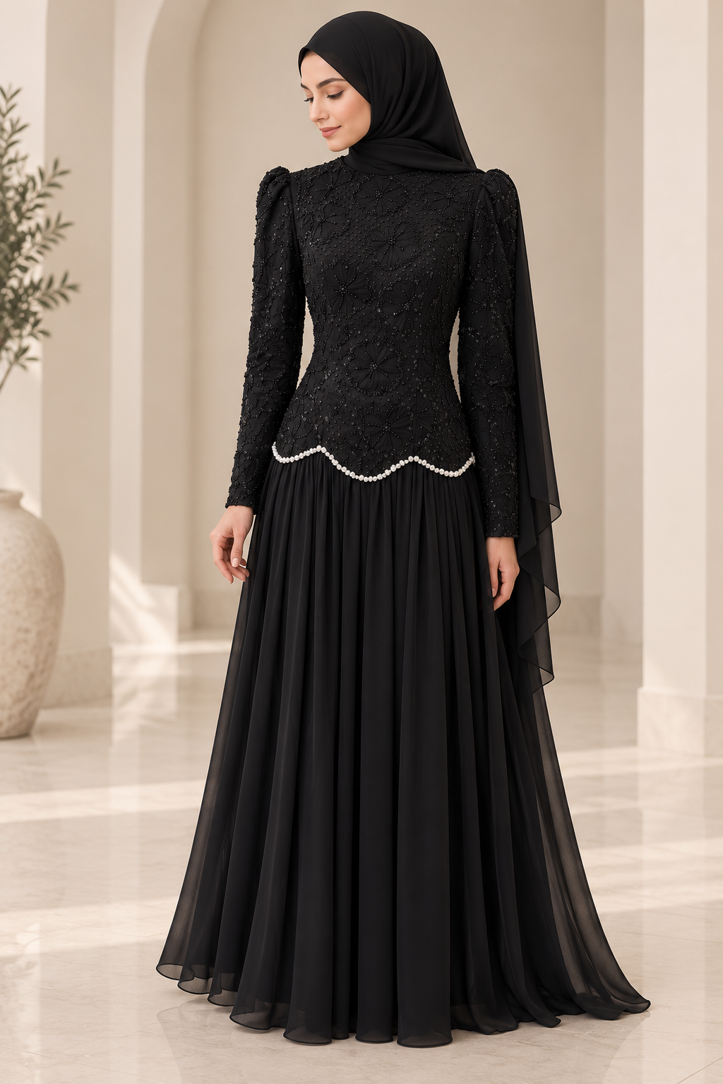 Abir Rhinestones Embellished Dress - Black