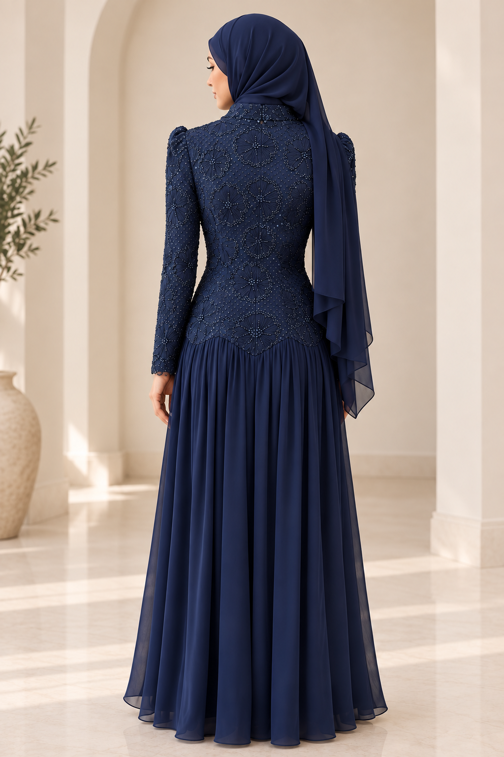 Abir Rhinestones Embellished Dress - Navy