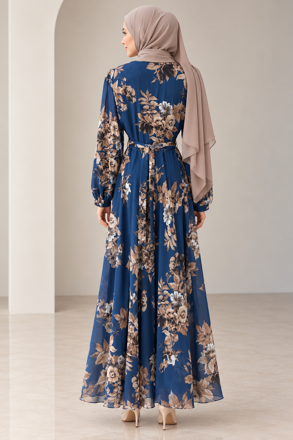 Amal Floral Chiffon Dress - Blue