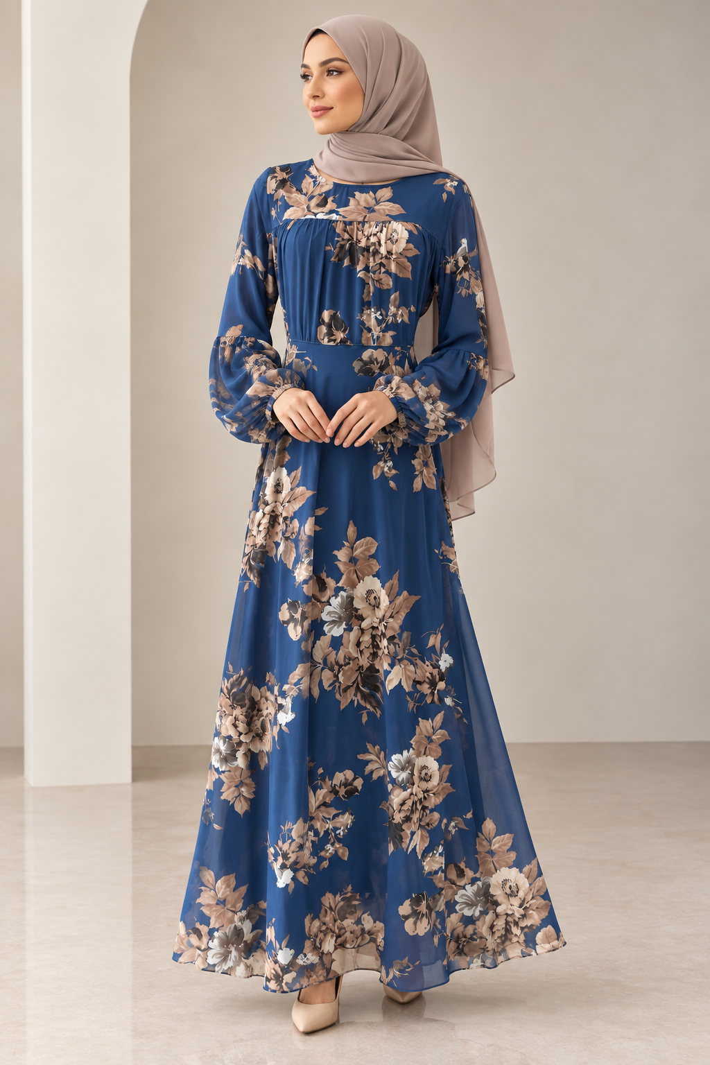 Amal Floral Chiffon Dress - Blue
