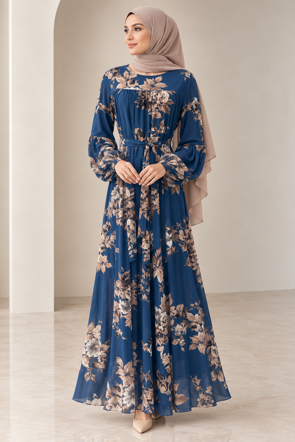 Amal Floral Chiffon Dress - Blue