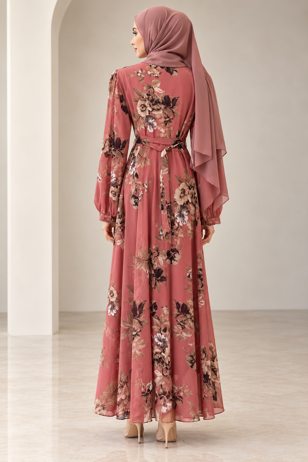 Amal Floral Chiffon Dress - Orange/Brw