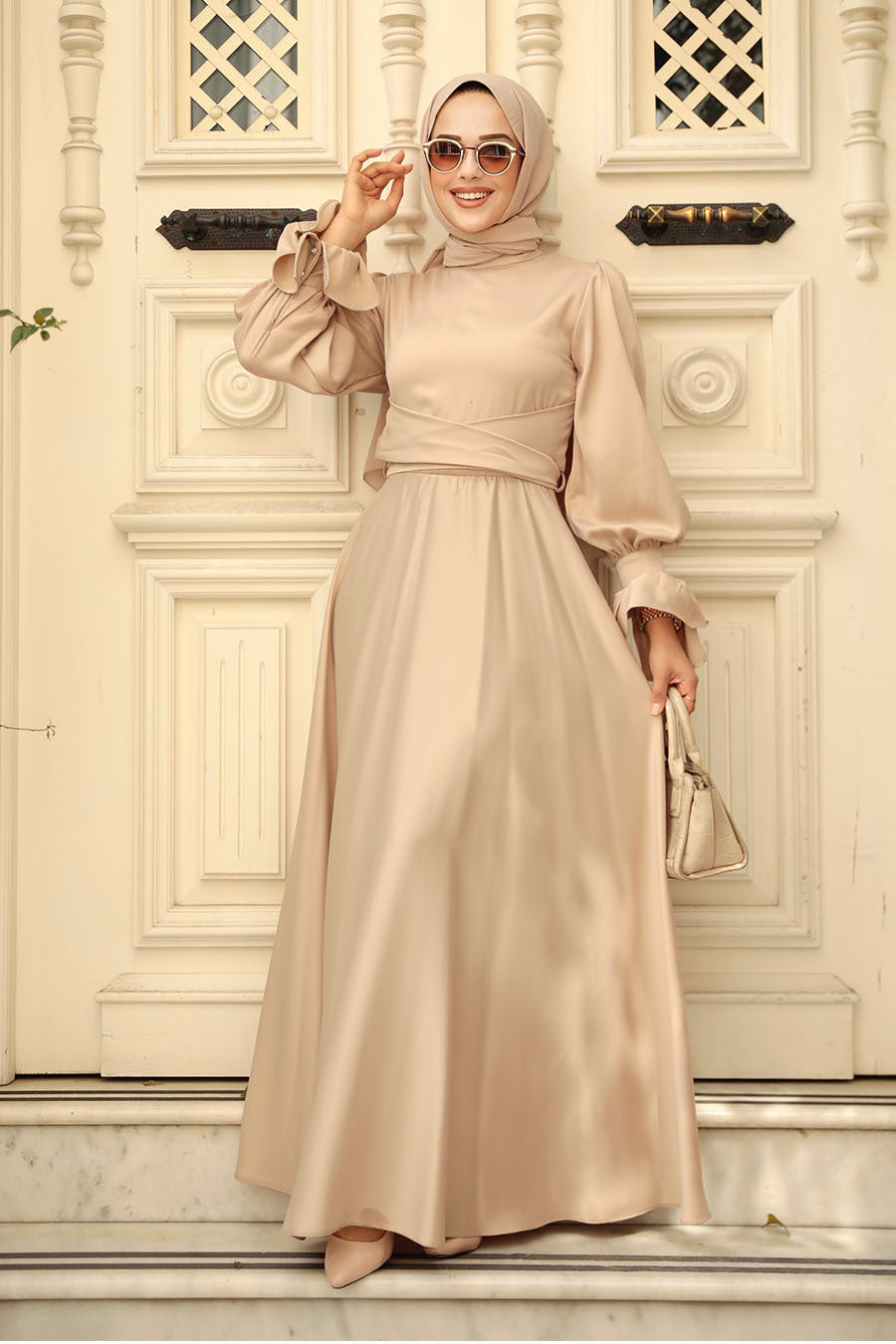 Amarah Wrap Waist Dress (Pale Gold)