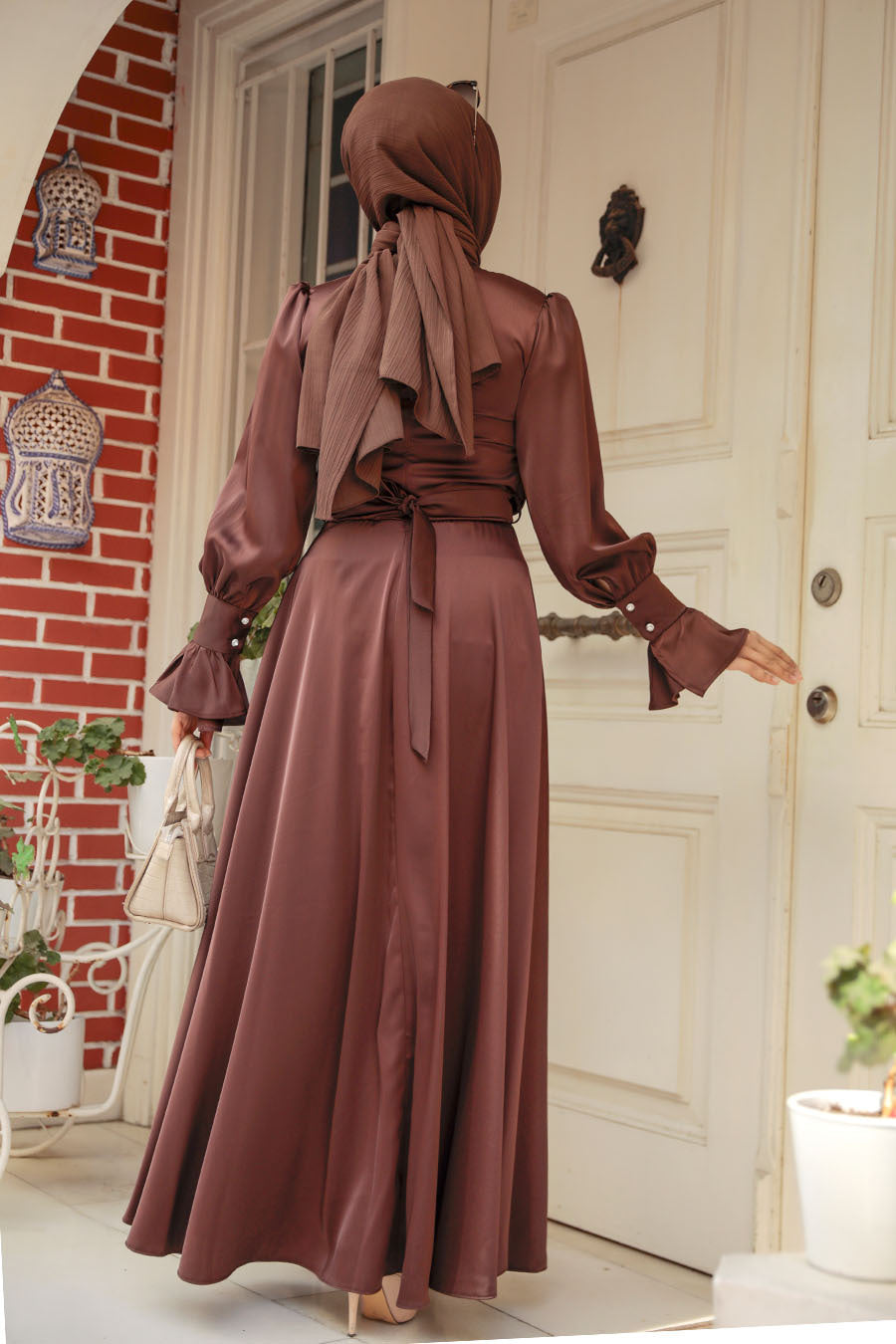 Amarah Wrap Waist Dress (Saddle Brown)