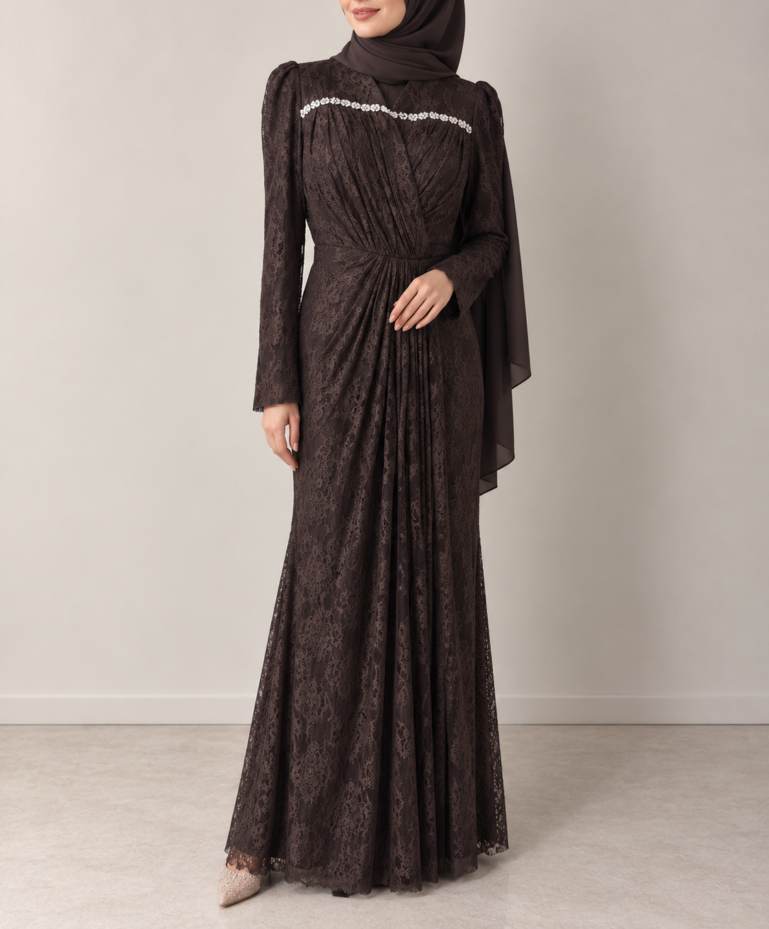 Aanisah Lace Dress- Chocolate