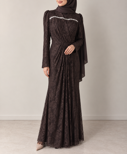 Aanisah Lace Dress- Chocolate