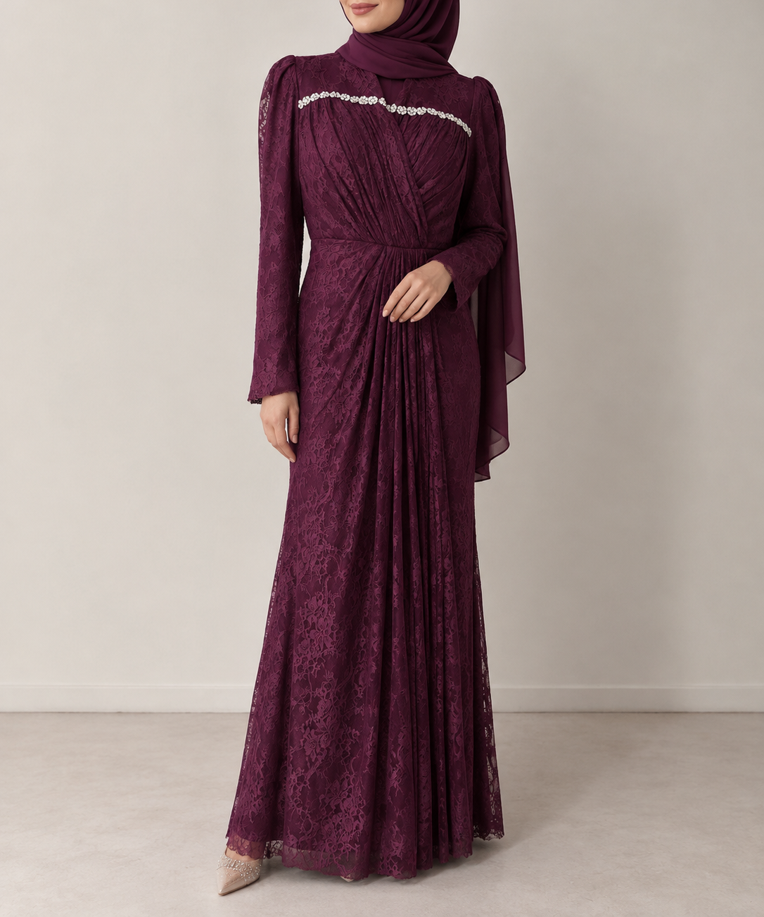 Aanisah Lace Dress- Dark Purple