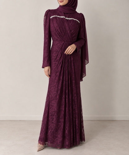 Aanisah Lace Dress- Dark Purple