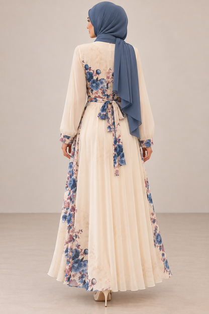 Beige/Blue Floral Dress