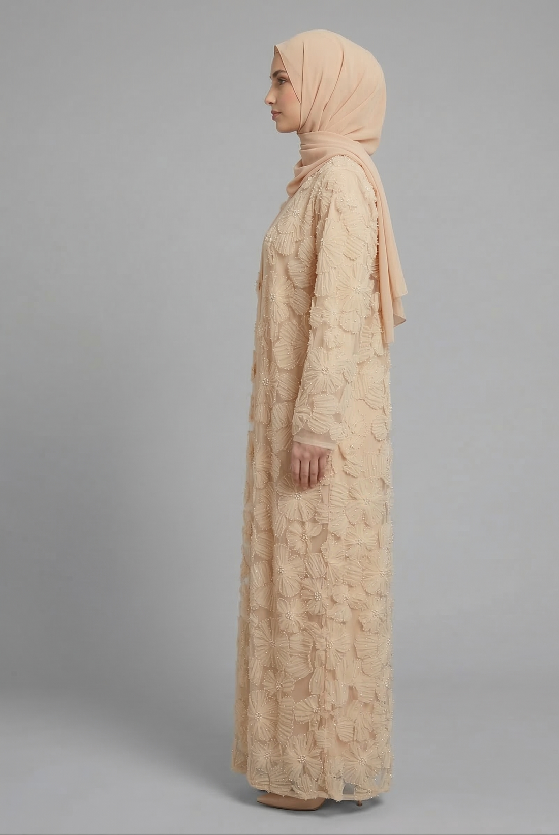 Yasmin Embellished Abaya Set- Beige