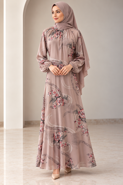 Beige Floral Dress