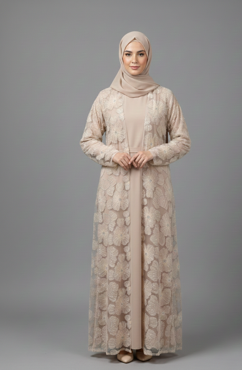 Yasmin Embellished Abaya- Beige