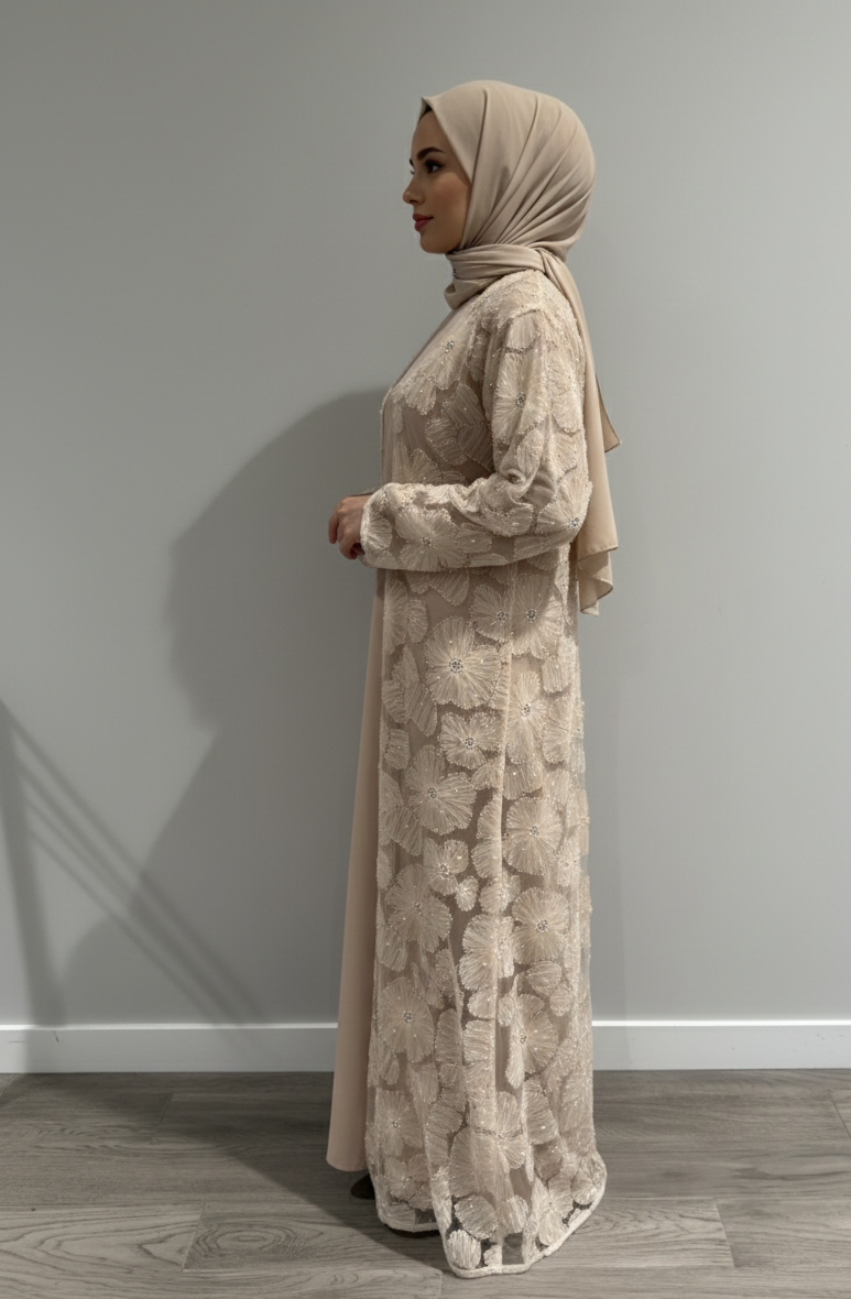 Yasmin Embellished Abaya- Beige