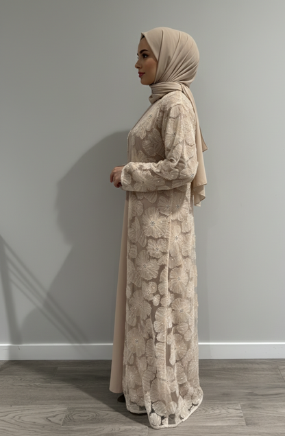 Yasmin Embellished Abaya- Beige