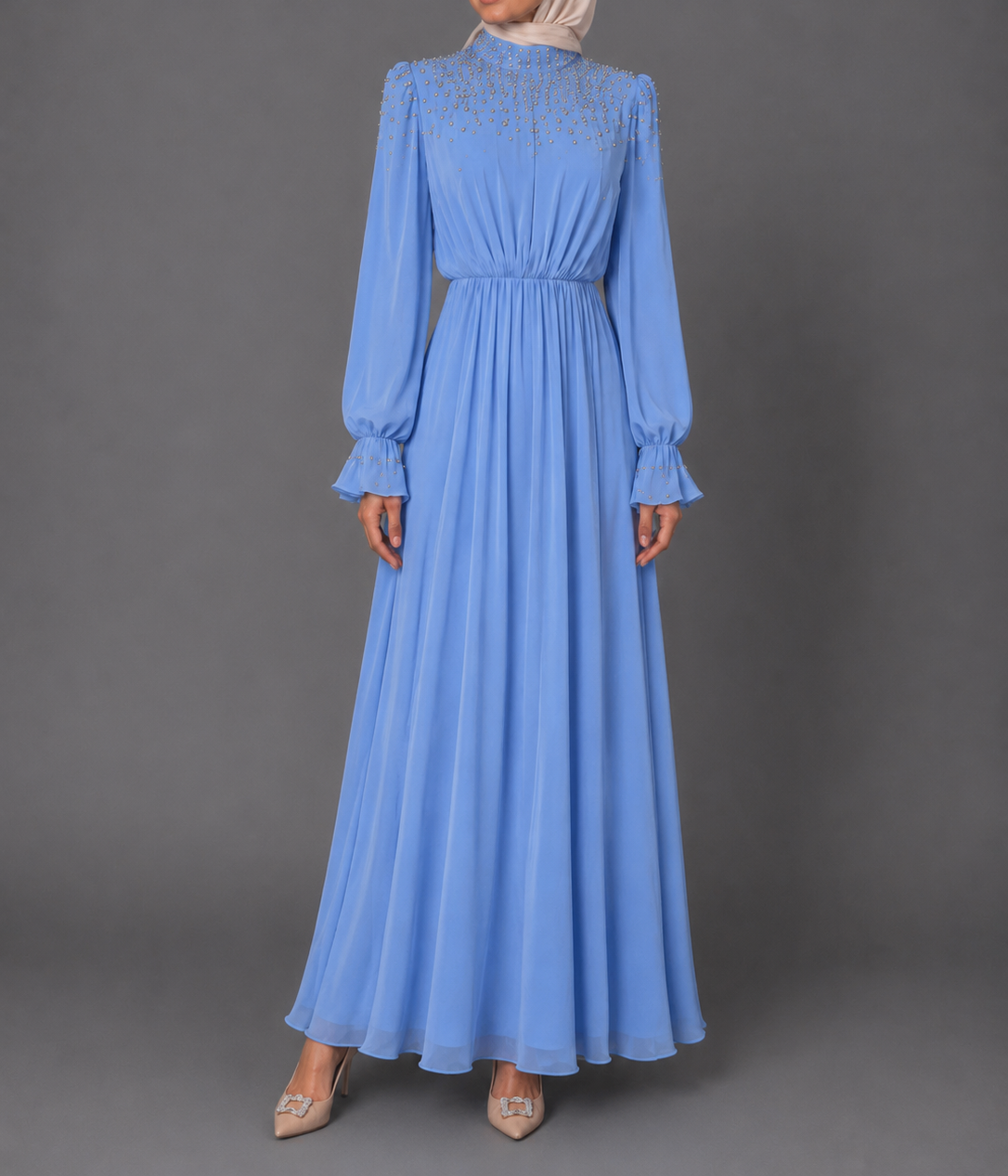 Reena Rhinestones Bodice Dress - Skyblue