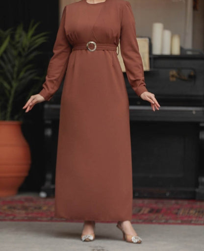 Dina Belted Dress (Brown)